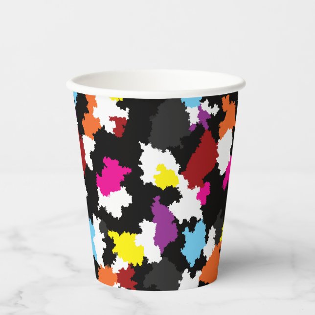 Black Colourful Irregular Abstract Paper Cups (Front)
