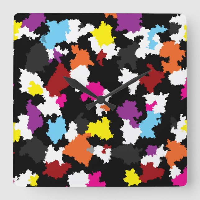 Black Colourful Irregular Abstract Square Wall Clock (Front)
