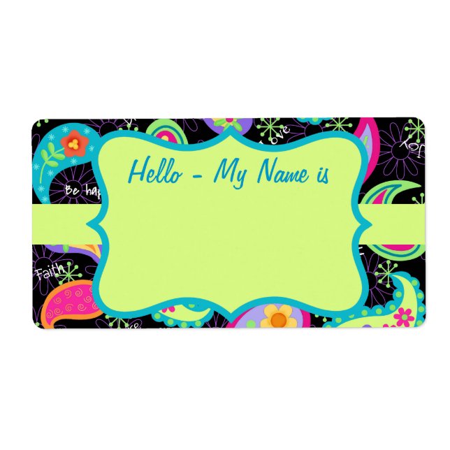 Black Colourful Lime Green Paisley Pattern Name (Front)