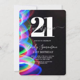 Black Colourful Minimalist 21st Birthday   Invitation