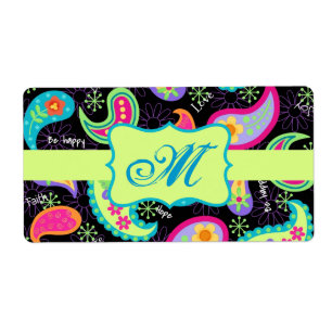 Black Colourful Modern Paisley Pattern Monogram
