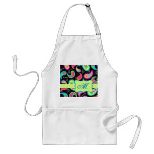Black Colourful Modern Paisley Pattern Monogram Standard Apron