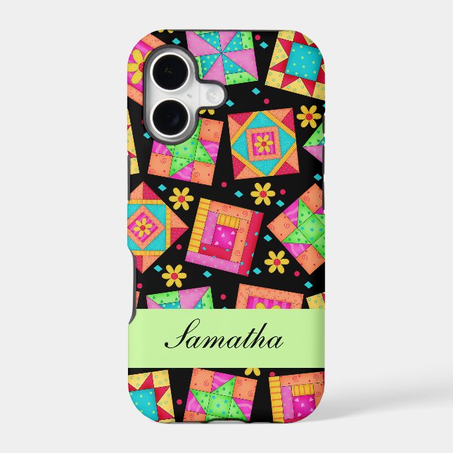 Black & Colourful Patchwork Quilt Block Custom (Back)
