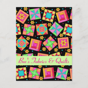 Black Colourful Patchwork Quilt Store Announcement Postcard