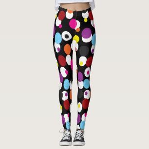 Black Colourful Polka Dots Surface Pattern Design Leggings