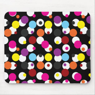 Black Colourful Polka Dots Surface Pattern Design Mouse Mat