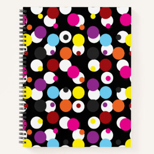 Black Colourful Polka Dots Surface Pattern Design Notebook