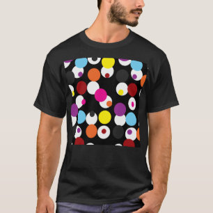 Black Colourful Polka Dots Surface Pattern Design T-Shirt