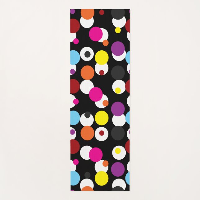 Black Colourful Polka Dots Surface Pattern Design Yoga Mat (Front)