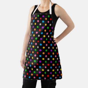 Black Colourful Rainbow Polka Dots Design Apron