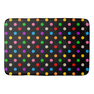 Black Colourful Rainbow Polka Dots Design Bath Mat
