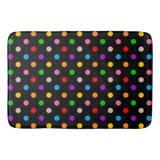 Black Colourful Rainbow Polka Dots Design  Bath Mat (Front)