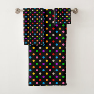 Black Colourful Rainbow Polka Dots Design Bath Towel Set