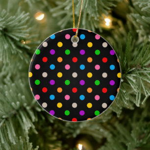 Black Colourful Rainbow Polka Dots Design Ceramic Tree Decoration