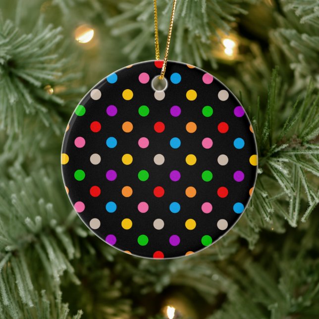 Black Colourful Rainbow Polka Dots Design  Ceramic Tree Decoration (Tree)