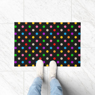 Black Colourful Rainbow Polka Dots Design Doormat