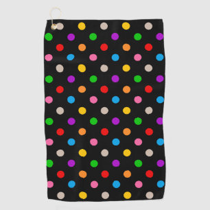 Black Colourful Rainbow Polka Dots Design  Golf Towel