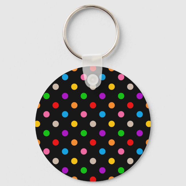Black Colourful Rainbow Polka Dots Design  Key Ring (Front)