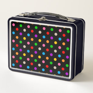 Black Colourful Rainbow Polka Dots Design Metal Lunch Box