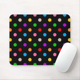 Black Colourful Rainbow Polka Dots Design Mouse Mat