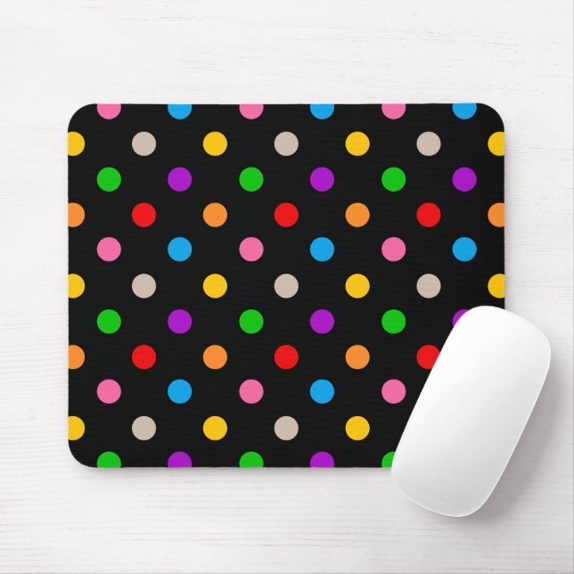 Black Colourful Rainbow Polka Dots Design  Mouse Mat (With Mouse)