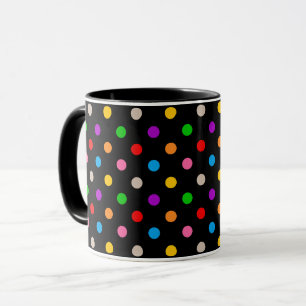 Black Colourful Rainbow Polka Dots Design Mug