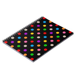 Black Colourful Rainbow Polka Dots Design Notebook