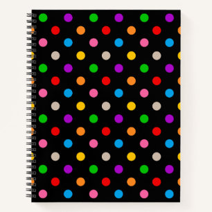 Black Colourful Rainbow Polka Dots Design Notebook