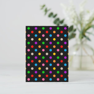 Black Colourful Rainbow Polka Dots Design  Postcard