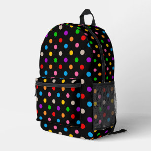 Black Colourful Rainbow Polka Dots Design  Printed Backpack