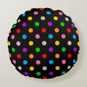 Black Colourful Rainbow Polka Dots Design Round Cushion
