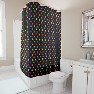 Black Colourful Rainbow Polka Dots Design Shower Curtain