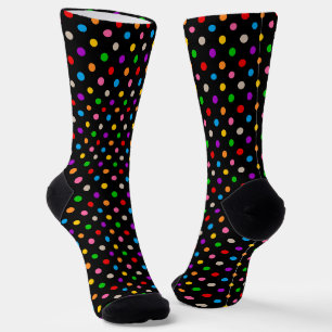 Black Colourful Rainbow Polka Dots Design Socks