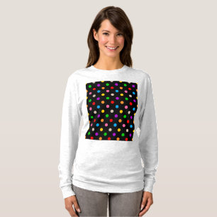 Black Colourful Rainbow Polka Dots Design  T-Shirt