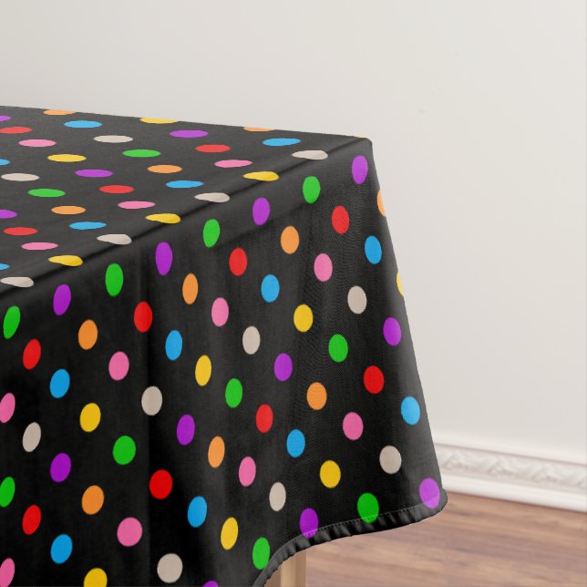 Black Colourful Rainbow Polka Dots Design  Tablecloth (In Situ)