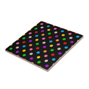 Black Colourful Rainbow Polka Dots Design  Tile