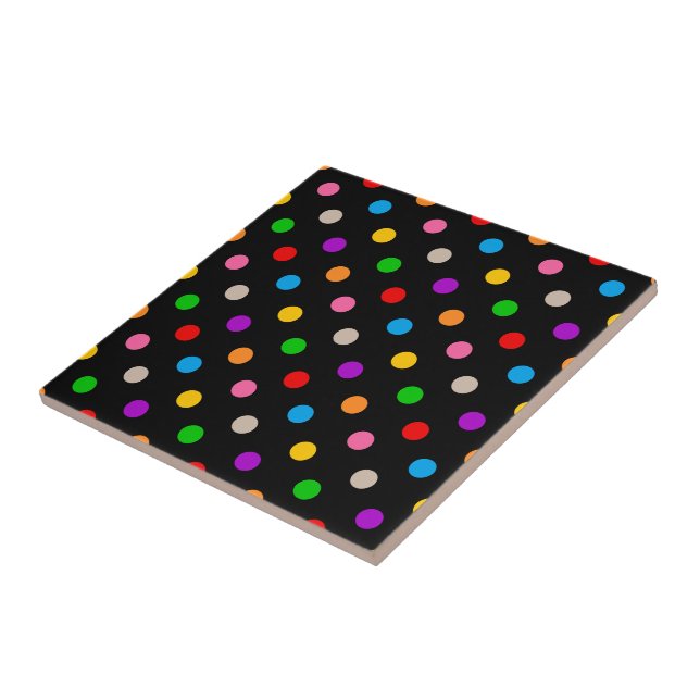 Black Colourful Rainbow Polka Dots Design  Tile (Side)