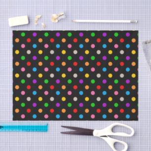 Black Colourful Rainbow Polka Dots Design Tissue Paper