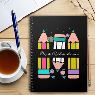 Black Colourful teacher name pencil cartoon  Notebook