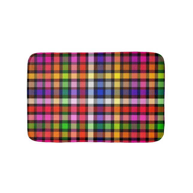 Black Colourful Twill Plaid Tartan Design  Bath Mat (Front)