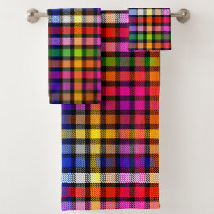 Black Colourful Twill Plaid Tartan Design  Bath Towel Set