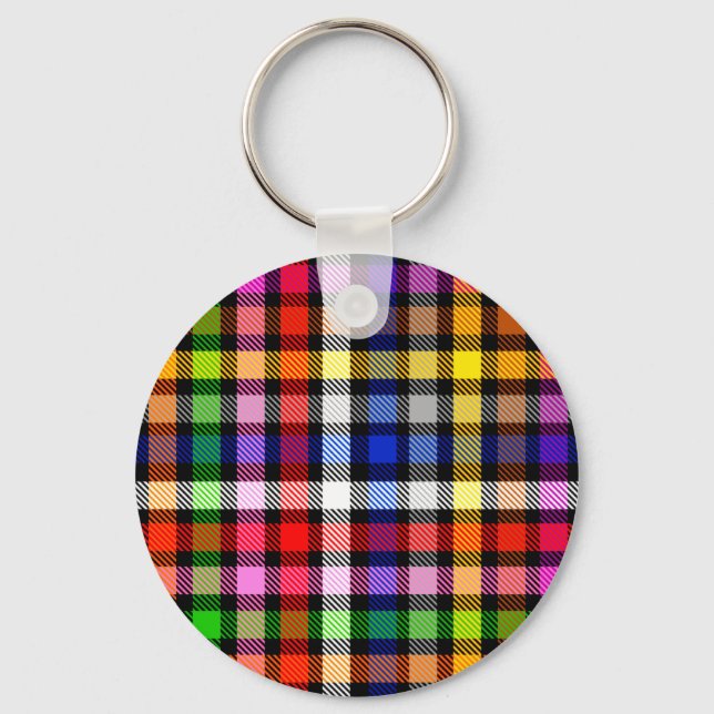 Black Colourful Twill Plaid Tartan Design  Key Ring (Front)