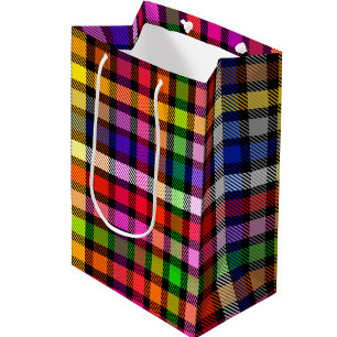 Black Colourful Twill Plaid Tartan Design  Medium Gift Bag