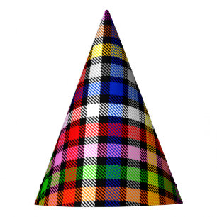 Black Colourful Twill Plaid Tartan Design Party Hat