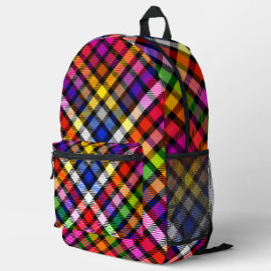 Black Colourful Twill Plaid Tartan Design Printed Backpack