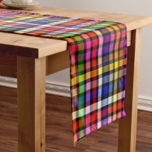 Black Colourful Twill Plaid Tartan Design Short Table Runner