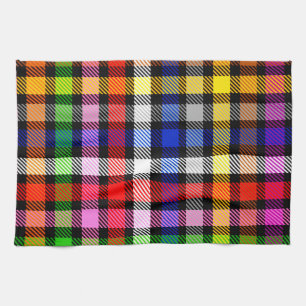 Black Colourful Twill Plaid Tartan Design  Tea Towel