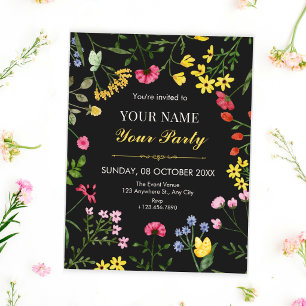 black colourful Wild flowers  Invitation