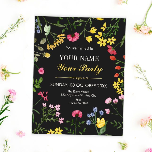 black colourful Wild flowers  Invitation (Creator Uploaded)