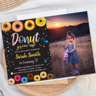 Black Colours Doughnut Birthday Invitations with p